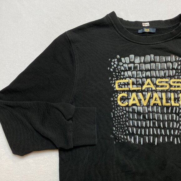 VINTAGE Roberto Cavalli Sweatshirt Mens L Black Alligator Print Y2K Pullover - Picture 7 of 13